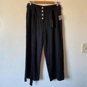 Streetwear Society Wide Leg Crop Pants Button Front Tie Belt Linen Blend NWT